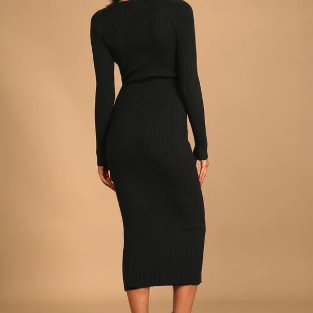 Lulu’s cozy black knit long sleeve dress